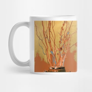 Twigs in Ceramic Jar, photography digital Thanksgiving, orange brown rust tan gold teal Mug